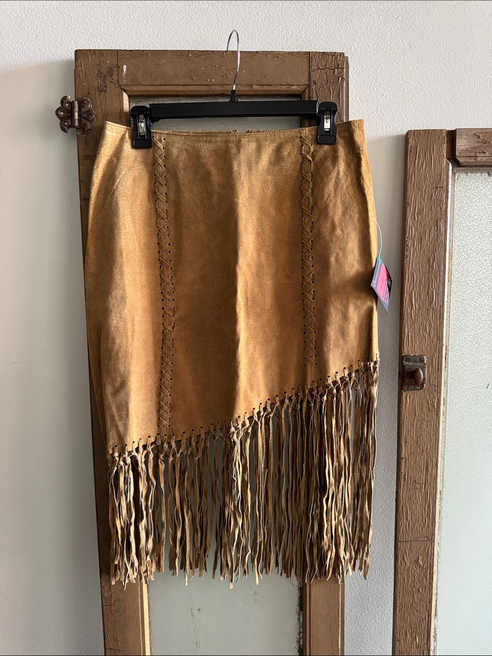 Wet Seal Camel Fringe Asymmetrical Suede Skirt
